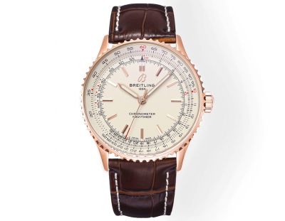 BREITLING Watch Bands Navitimer  Automatic 41mm Rose Gold Leather Strap Watch